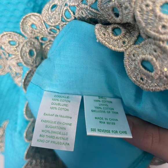 New Lilly Pulitzer Annabelle SHIFT DRESS Shorely Blue Gold Lace Stripe size 4 - Picture 5 of 6